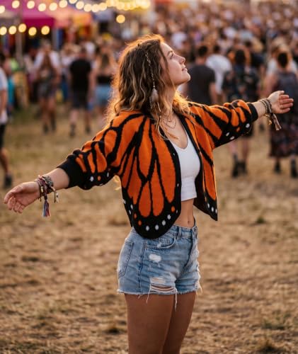 Image of Women's Monarch Butterfly Wing Cropped Cardigan Sweater Halloween Costume