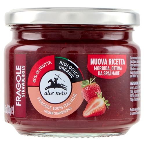 Alce Nero Organic Strawberry Jam | Made with over 100g Fruit per 100g Product | No Added Sugar | Pectin Free | No Artificial Flavours | Made in Italy - Each Jar Contains 270g