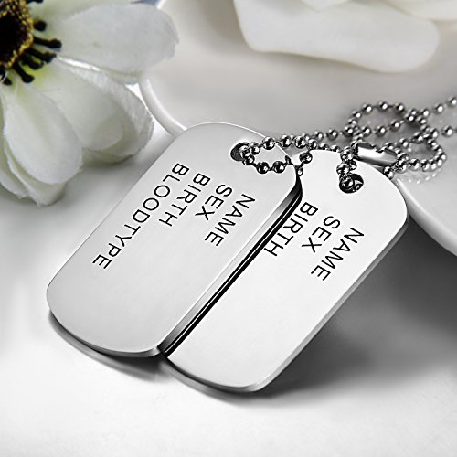 JewelryWe Dog Tag Halskette Herren: Silber Edelstahl 2 Doppelseitig Militärischen Erkennungsmarken Hundemarke Anhänger mit 72cm Kette Kugelkette Militär Armee Stil Schmuck Geschenk für Männer