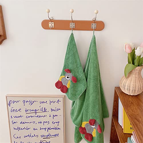 27X55 Large Size Quick Dry Super Absorbent Ultra Soft Microfiber Teddy Bear Bath Towel + Washcloth Set Of 2 For Baby Girls Boys Kid Toddler Unisex Cartoon Cute Lovely Kawaii 3D Animal Face Green Color #TOP2