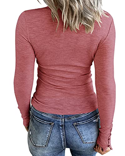 Image of KINLONSAIR Women Long Sleeve Henley Shirts Scoop Neck T-shirt Basic Tops