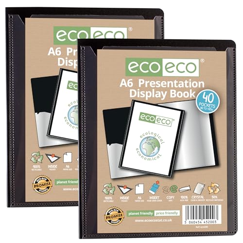 eco-eco Präsentationsbuch, A6-Format, 50% recycelt, 40 Taschen, schwarz, Präsentationsmappe mit Kunststoffhüllen, 2 Stück, eco200 x 2