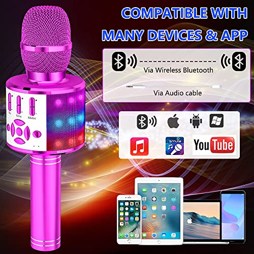 Image of Amazmic Kids Karaoke Microphone Machine Toy Bluetooth Microphone Portable Wireless Karaoke Machine Handheld with LED Lights, Gift for Children Adults Birthday Party, Home KTV(Purple)