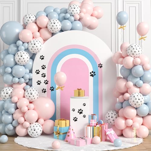 Pink Blue Brithday Balloon Arch Kit, Baby Pink Dusty Blue Cute Ca...