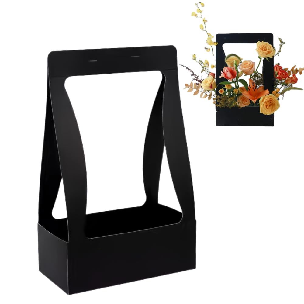 BBJ WRAPS Craft Paper Gift Bags for Flower Bouquet Florist Bouquet Packaging Bag with Handle, 5 Pcs (Black)