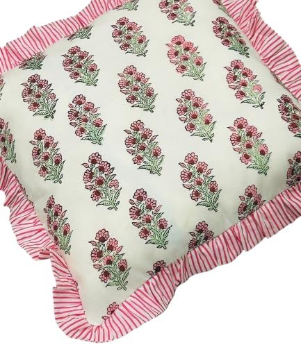 Pink Ruffle Throw Pillow Cover for Couch-20x20 Inch Cotton Stripe Cushion Cover for Living Room Hidden Zipper Boho Pillowcase Outdoor Pillow (Color-2, 18x18')