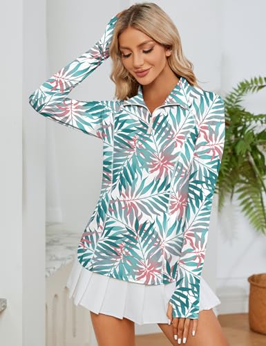 Image of LOMON Women Long Sleeve Shirts Sun Protection 1 /4 Zip Summer Quick Dry Hiking Shirts Quarter Zip Pullover for Women