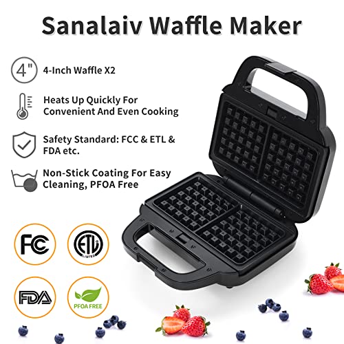 Sanalaiv Waffle Maker, Waffle Maker With Removable Plates, Nonstick Chaffle Maker, Small Waffle Maker Mini, Keto Waffle Iron Easy To Clean, Pfoa Free, 5.5 Inches * 2Pcs #TOP1