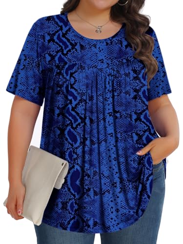 Image of Tencede Womens Plus Size Tops Tunic Short Sleeve Crew Neck Shirts Casual Soft Blouse 1X-5X
