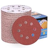 IROKCAKPT サンダー ペーパー 125mm #240番 ディスクペーパー 丸型 8穴 マジック式 サンディングディスク,ランダムサンダー用サンドペーパー,木工DIY作業に 金属磨きに（100枚入セット）