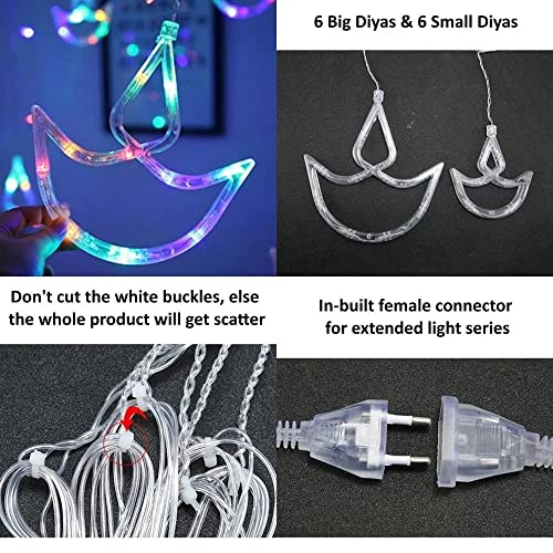 Image of 12 Diya 138 LED Curtain String Lights Window Curtain Lights with 8 Flashing Modes Decoration for Christmas, Wedding, Party, Home, Patio Lawn Multicolor (138 LED-Star)