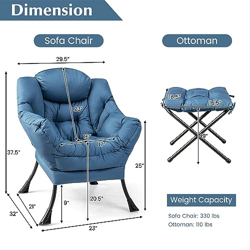 Sillón plegable comodidad poliéster azul miniatura 3