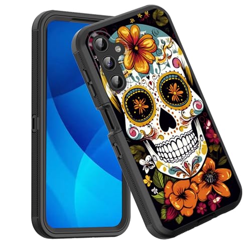 GFEWYTJYJ for Galaxy A16 5G Case,Shockproof 3-Layer Full Body Protection Rugged Heavy Duty High Impact Hard Cover Case for Samsung Galaxy A16 5G 6.7 inch 2024,Sugar Skull with Flowers