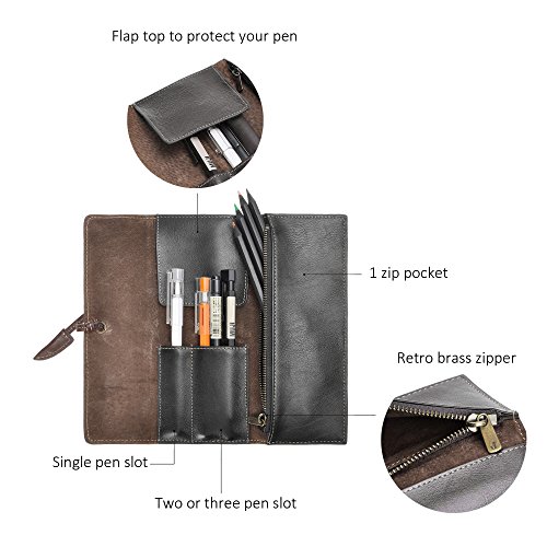 Image of ZLYC Handmade Leather Pencil Case Soft Roll Bag Stationery Gift,Black | multi slot pen storage design,school class daily use,office desk organizer,graduation holiday gift,foldable portable size