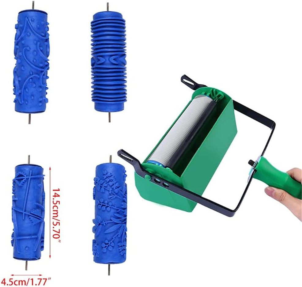 Patterned Paint Roller Decorative Texture Roller with Two-Color Painting Machine,5inch Embossed Plastic Handle