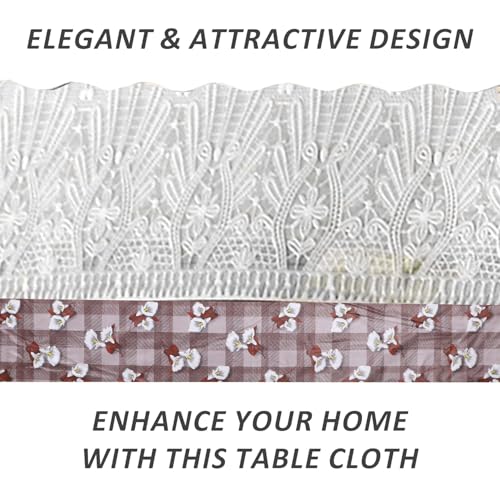 Image of Dakshya Industries 6 Seater PVC Waterproof Dining Table Cover 60x90 Inch | Floral Printed Washable Table Cloth with Lace Border
