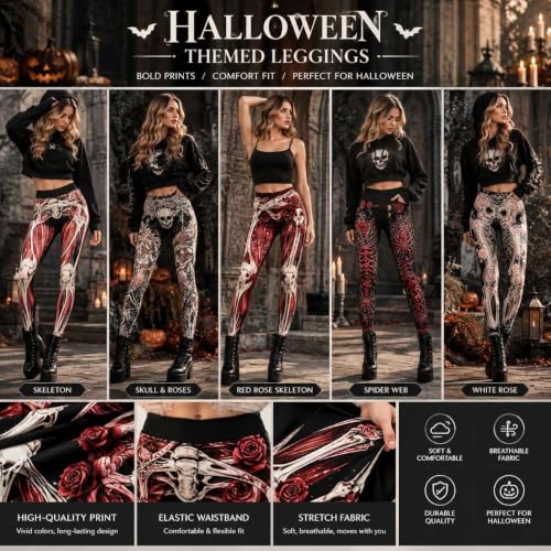 Women Halloween Leggings Skeleton Print High Waisted Soft Stretch Tights - image 4
