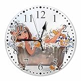 KEEPSUPER Clock Girl in The Bathtub Wall Clock 10 Inch Silent Non-Ticking Clocks Battery Operated for Home Living Laundry Room Kitchen Bedroom Office
