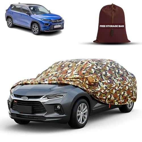 Image of MORNYRAY Car Cover for Toyota Urban Cruiser Hyryder | Fully Waterproof Car Body Cover | with Mirror & Antenna Pocket | Dustproof, Windproof & Anti-Scratch Lining, Camouflage