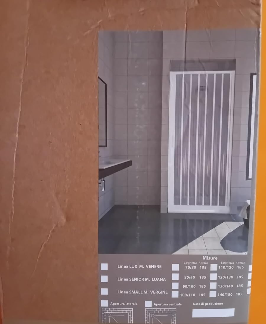 EASY KIT Porta doccia soffietto in PVC per nicchia, BIANCO, apertura laterale, larghezza 90 cm, H 185 cm