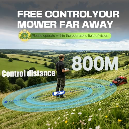 Image of INFRONT Remote Control Lawn Mower - All Terrain Tracks, 45 Slope Climbing, Gas Electric Hybrid, High Power Strong Mower