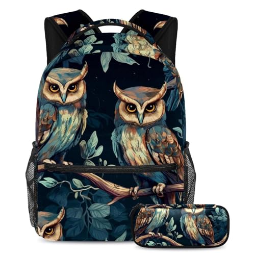 Cartable enfant hibou lot de 2 avec sac à dos et trousse grand format
