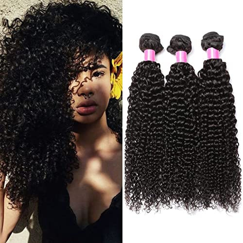 RICHAIR - Tissage Bresilien Boucle 18 Pouces(45.72cm),Tissages Cheveux Humain Lot 3 Pieces,Meches Bresiliennes Naturel Noir 50g/pc(total 150g)