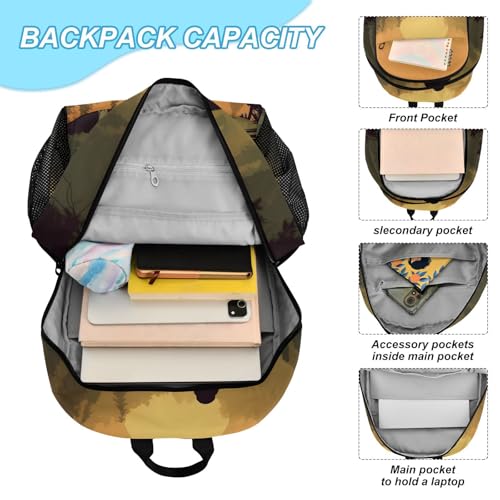 Sasquatch Fishing Sunset Backpack Book Bag Daypack Shoulder Bag Lightweight Back Pack with Lunch Box Travel Laptop Daypack 18.5 x 11.8 In4