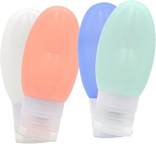 4pcs Silicone Travel Bottles Refillable Lotion Dispensers for Toiletries Shampoo Sunscreen Creams Portable Toiletry Containers in Pink White Green Blue