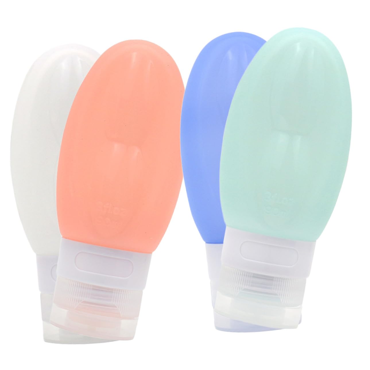 Beatifufu 4pcs Silicone Travel Bottles Refillable Lotion Dispensers for Toiletries Shampoo Sunscreen Creams Portable Toiletry Containers in Pink White Green Blue