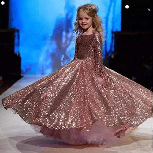 HEVECI Hengyud Rose Gold Sequins Toddler Pageant Dresses for Girls Long