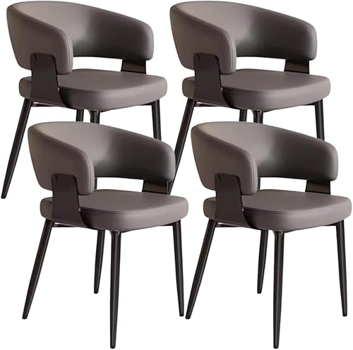 Miniatura 24 de YVYKFZD Juego de sillas de comedor, silla de comedor con patas de metal y respaldo curvo, sillas de cocina tapizadas de cuero, reposabrazos, silla