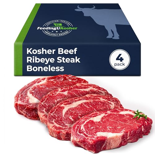 Beef Ribeye Steak Boneless 4 Pack, Kosher Black Angus