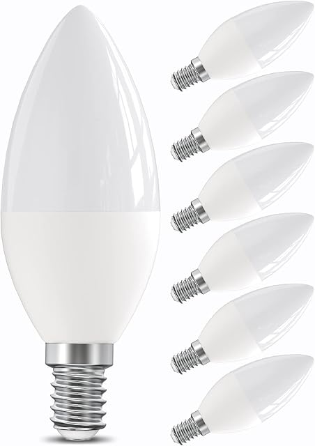 LEDYA E14 Candle Bulbs 40W Equivalent, 5W 3000K Warm White SES Candle Lightbulb, 400 Lumens, Non-Dimmable, C37 Vintage Filament Energy Saving LED Bulb, 6 Pack