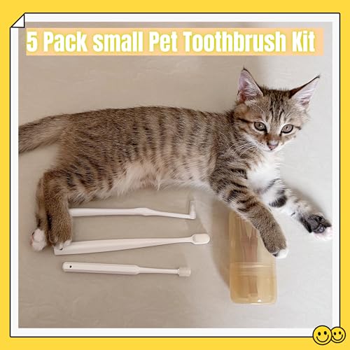 Image of 5 Pack Small Dog Toothbrush Kit, 360 Pet Toothbrush & Cat Silicone Toothbrush with Storage Cup & Soft Bristles Tooth Brush & Mini Head Oral Brush, Dental Care for Kitten Doggie