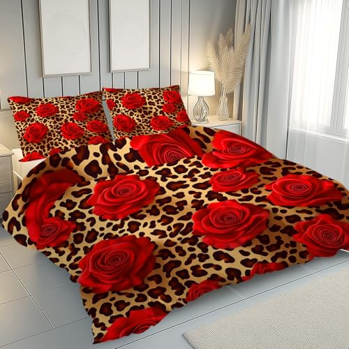 Housse de Couette 240 x 260 Léopard Rose et Rouge en Microfibre - 4