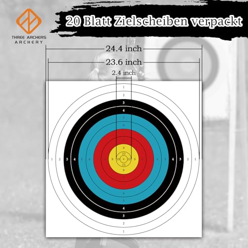 THREE ARCHERS 20 Blatte 60cm Bogenschießen Zielscheiben Auflagen 10 Ring Scheibenauflagen 60cm x 60cm Zielpapier für Jagd & Schießen…