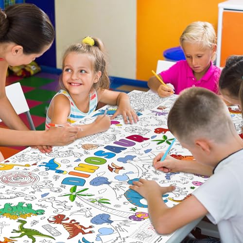 Image of Dinosaur Giant Coloring Poster For Kids 30x72 Inch, Large Coloring Poster Tablecloth Books, Themed Color-In Activities Games For Kids School Classroom Home Party Supplies Decorations