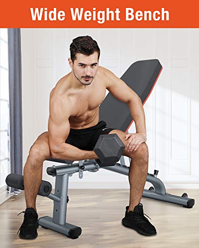 KingStone Weight Bench, Adjustable Weight Bench Strength Training Workout Bench Gray