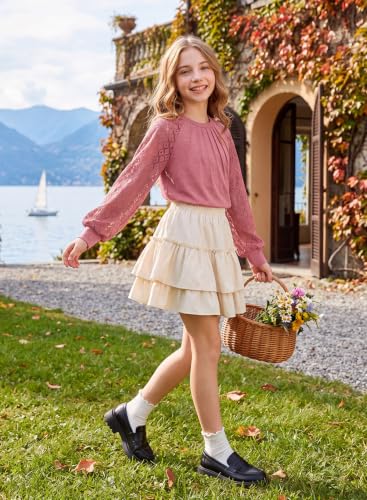 Image of blibean Girls Fall Long Sleeve Shirts Casual Lace Tops Size 6-15 Years
