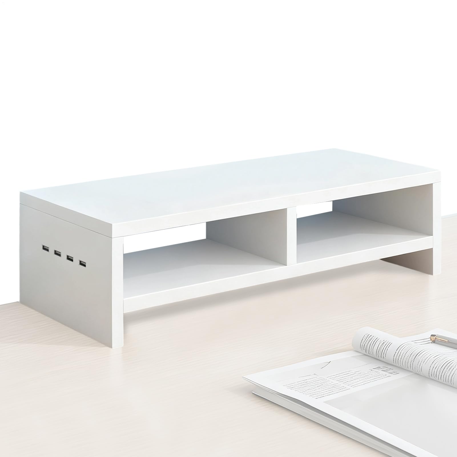 Sollevatore per monitor per computer a 2 strati con 4 porte USB, antiscivolo, supporto per stampante da ufficio con spazio di archiviazione, per computer portatile, elettronica, casa, ufficio, studio,