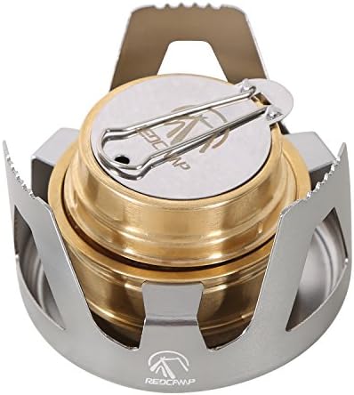 REDCAMP Mini Alcohol Stove for Backpacking, Lightweight Brass Spirit Burner with Aluminium Stand for Camping Hiking, Silver