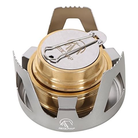 REDCAMP Mini Alcohol Stove for Backpacking, Lightweight Brass Spirit Burner with Aluminium Stand for Camping Hiking, Silver Cover