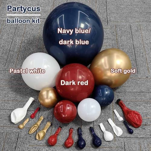 Image of Red White Blue Balloon Arch Double Stuffed, Navy Blue Dark Ruby Red Balloon Garland Kit with Latex Gold for Birthday 4th Of July Patriot Graduation Independence Day Veterans Day Party Decoration