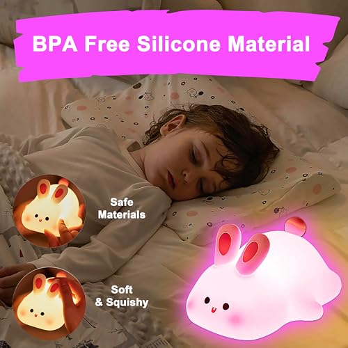 Image of VGRASSP Soft Rabbit Face Silicone Night Lamp Toy for Kids - Rechargeable and Color Changing Squishy Animal Light Gift for Babies and Toddlers - Color As Per Stock
