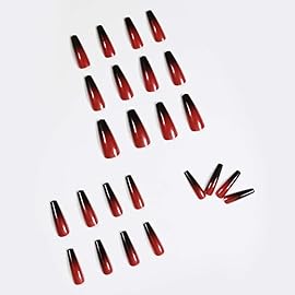 BABALAL Goth Press on False Nails Long Coffin Fake Nails, 24Pcs Black Red Ballerina Punk Acrylic Stick on Nails for Women and Girls Vampire Burgundy Gel Manicure