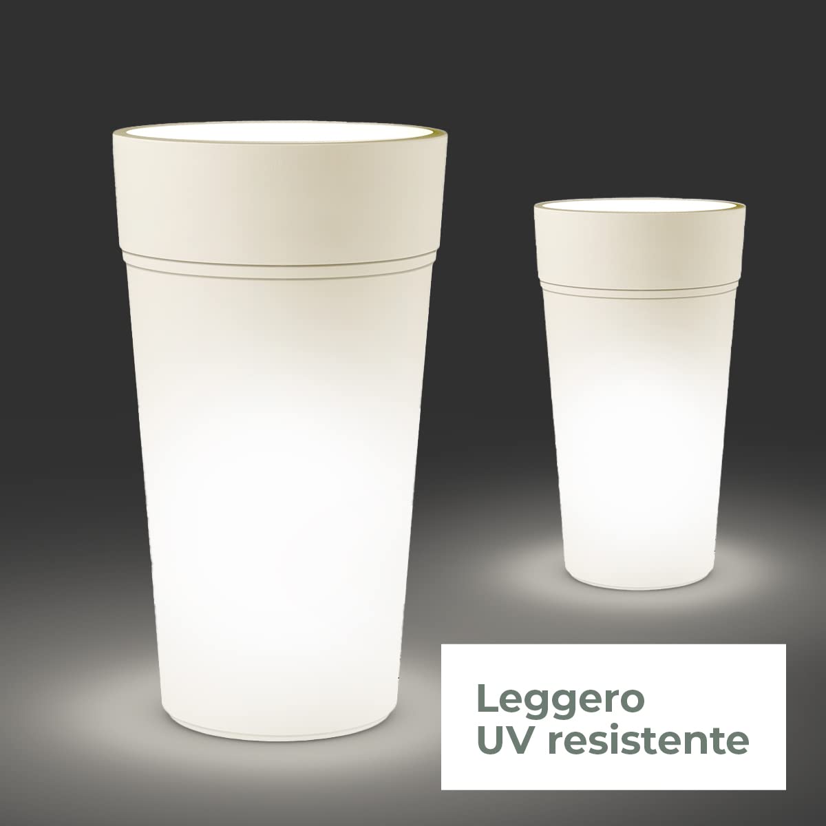 Teraplast Stem Luce Altezza 80cm - Vaso Luminoso Per Esterni Ed Interni In Plastica Opaca, 100% Riciclabile Con Riserva D'Acqua. Portavaso Alto A Base Circolare