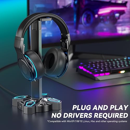 image for KDD Gaming RGB Headphones Stand, Rotatable Headset Stand with 9 Light 