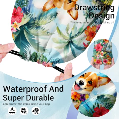Image of Tropical Corgi Drawstring Storage Pouch Cloth Shoe Bags for Travel Sport