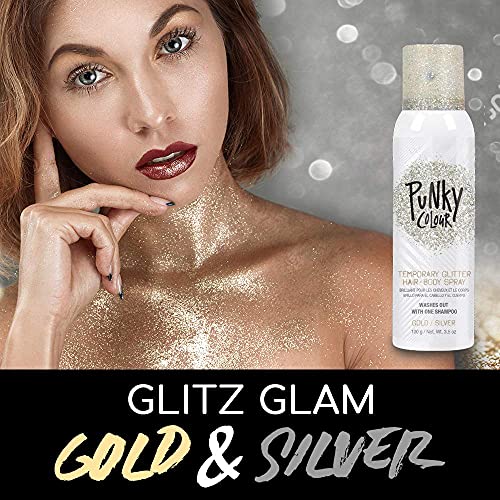 Punky Temporary Hair And Body Glitter Color Spray, Travel Spray, Lightweight, Adds Sparkly Shimmery Glow, Perfect To Use On Hair, Skin, Or Clothing, 3.5 Oz - Gold/Silver #TOP2